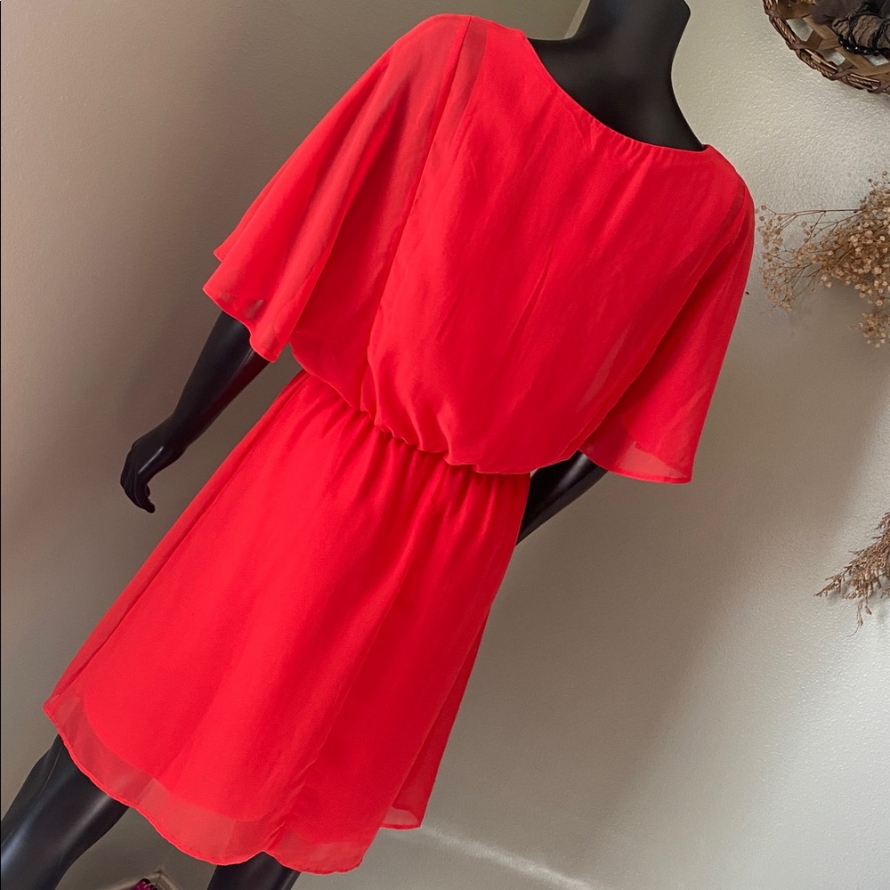 Charming Charlie Vibrant Coral Red Sheer Mini Dress NWTs - Picture 8 of 15